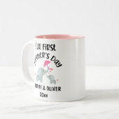 Aangepast voor onze eerste Moederdag 2023 Tweekleurige Koffiemok (Voorkant links)