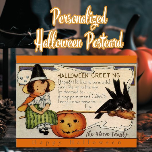 Aangepast voor  Retro Happy Halloween-groet Feestdagenkaart