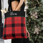 Aangepast voor rode, zwarte en groene kerstcadeaut tote bag