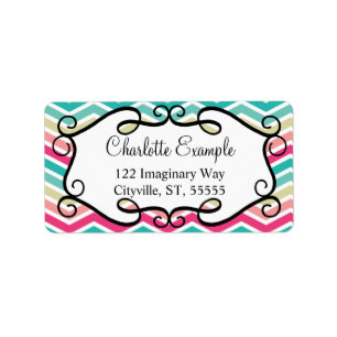 Aangepast voor roze Turquoise Chevron Etiket