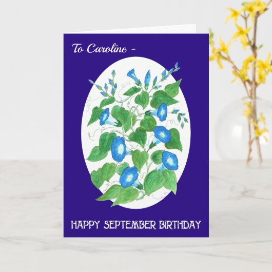 Aangepast voorblauw bliksem september verjaardag kaart (Gele Bloem)