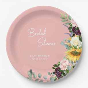 Aangepast Vrijgezellenfeest Blush Floral Sunflower Papieren Bordje