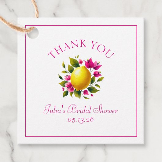 Aangepast Vrijgezellenfeest Lemon Pink Floral Dank Bedankjes Labels (Voorkant)