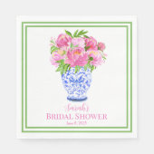 Aangepast Vrijgezellenfeest Roze Pioenen Chinoseri Servet (Voorkant)