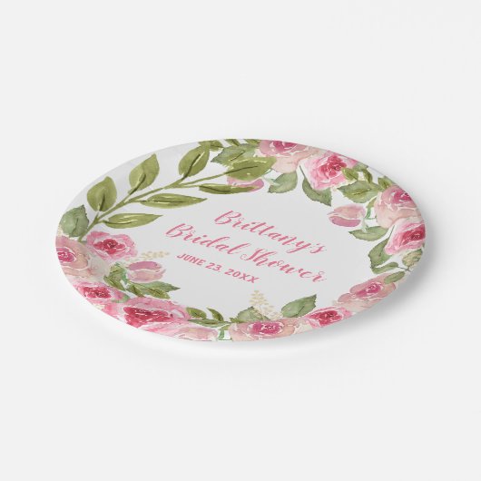 Aangepast Vrijgezellenfeest Wilde Roze Roses Green Papieren Bordje (Gekanteld)