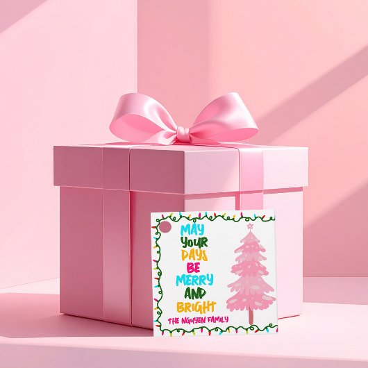 Aangepast vrolijk helder roze kerstfeest bedankjes labels