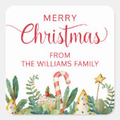 Aangepast, Vrolijk Kerstfeest, Groen Vakantie Cook Vierkante Sticker (Voorkant)