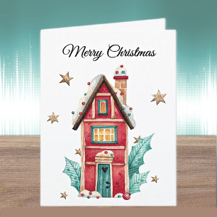 Aangepast, vrolijk kerstfeest magische snoep huis feestdagen kaart
