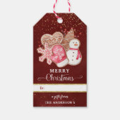 Aangepast, Vrolijk Kerstfeest, Rood en Goud, Cooki Cadeaulabel (Voorkant)