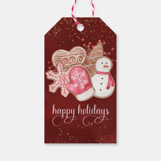 Aangepast, Vrolijk Kerstfeest, Rood en Goud, Cooki Cadeaulabel (Achterkant)