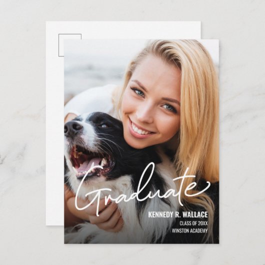 Aangepast Vrouw Afstuderen Fotosjabloon School Aankondigingskaart (Voorkant / Achterkant)