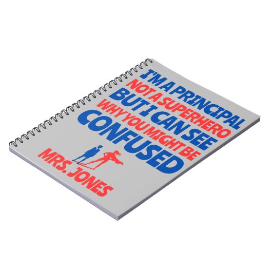 Aangepast Vrouw Principal grappig Superheld rood b Notitieboek (Linkerzijde)