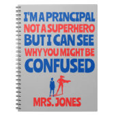 Aangepast Vrouw Principal grappig Superheld rood b Notitieboek (Voorkant)