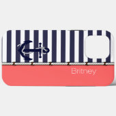 Aangepast vun Navy Blue White Stripe Coral Blush P Case-Mate iPhone Case (Achterkant (horizontaal))
