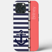 Aangepast vun Navy Blue White Stripe Coral Blush P