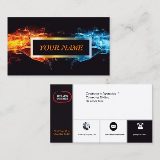 Aangepast vuur in ijs Visitekaartje met pictogramm (Voorkant / Achterkant)