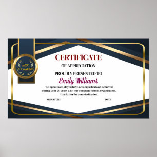 Aangepast waarderingsprestatie Gouden Certificaat Poster