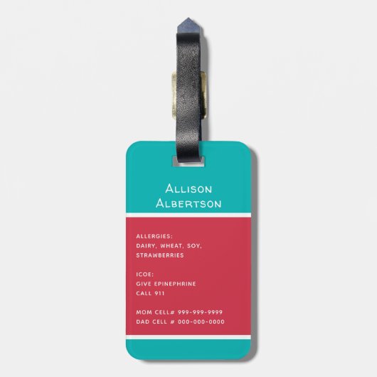 Aangepast Waarschuwings-ICOE-kaartje voor voedsela Bagagelabel (Achterkant verticaal)