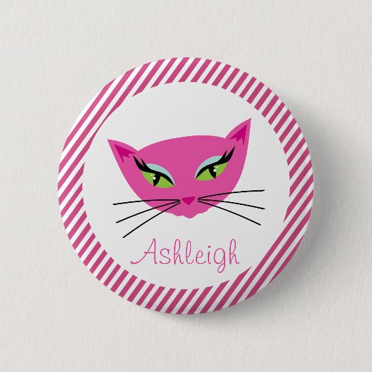 Aangepast warm roze Kat met strepen Ronde Button 5,7 Cm (Voorkant)