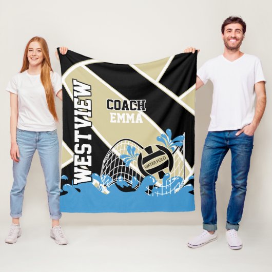 Aangepast - Water Polo 🤽 ♀️ in Gold, Black en Whi Fleece Deken (In situ)