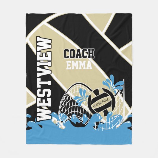 Aangepast - Water Polo 🤽 ♀️ in Gold, Black en Whi Fleece Deken (Voorkant)