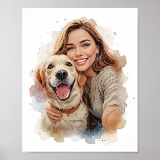 Aangepast watercolor huisdier & eigenaar portret v poster