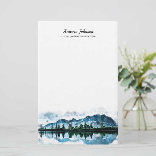 Aangepast waterverf bergen briefpapier (Staand voorkant)