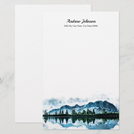 Aangepast waterverf bergen briefpapier (Voorkant / Achterkant)