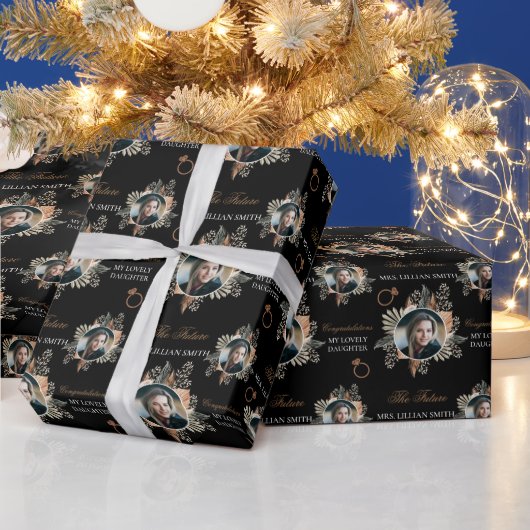 Aangepast Waterverf Floral Vrijgezellenfeest Foto Cadeaupapier (Feestdagen)