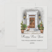 Aangepast Waterverf huis en hond nieuwjaar Feestdagenkaart (Voorkant / Achterkant)