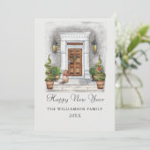 Aangepast Waterverf huis en hond nieuwjaar Feestdagenkaart (Staand voorkant)