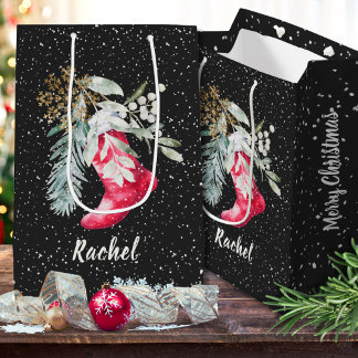 Aangepast waterverfschrift Elegante Kerstsok Kerst Medium Cadeauzakje