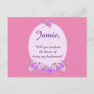 Aangepast Wees mijn bruidsmeisje paarse bloemkool Uitnodiging Briefkaart