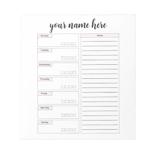 Aangepast wekelijks toetsenbordblok notitieblok (Voorkant)