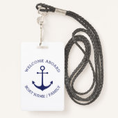 Aangepast Welkom aan boord: nautisch anker blauw w Badge (Achterkant met draagriem)