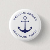 Aangepast Welkom aan boord: nautisch anker blauw w Ronde Button 3,2 Cm (Voorkant)