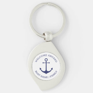 Aangepast Welkom aan boord: nautisch anker blauw w Sleutelhanger