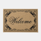 Aangepast welkom Antiek Floral Scroll Faux Burlap Deurmat (Voorkant)