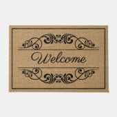 Aangepast welkom Antiek Floral Scroll Faux Burlap Deurmat (Voorkant)