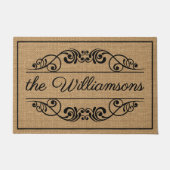 Aangepast welkom Antiek Floral Scroll Faux Burlap Deurmat (Voorkant)