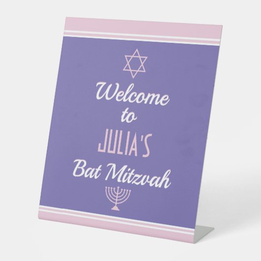Aangepast welkom voor Bat Mitzvah Reclamebord Met Voetstuk (Voorkant)