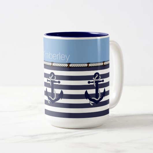 Aangepast welkomstpatroon met ankerpunten tweekleurige koffiemok (Voorkant rechts)