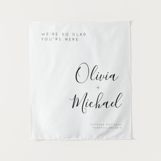 Aangepast welkomstteken voor bruiloft met locatiet wandkleed (Voorkant)