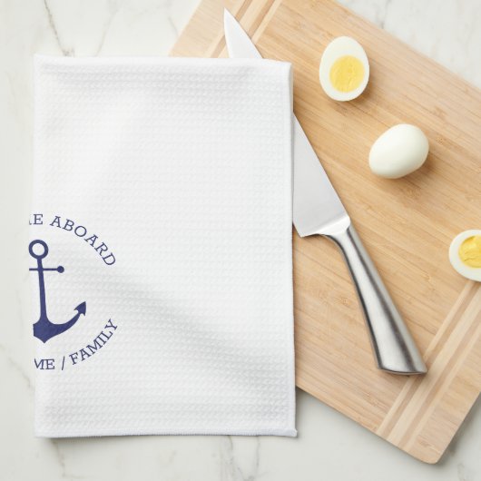 Aangepast welkomstwoord aan boord van blauw marine theedoek (Quarter Fold)