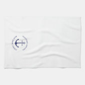 Aangepast welkomstwoord aan boord van blauw marine theedoek (Horizontaal)