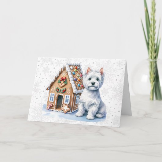 Aangepast Westie kersthuis van peperkoek Feestdagen Kaart (Voorkant)