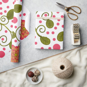 Aangepast Whimsical Roze Bloemmotief & Stippenpatr Cadeaupapier