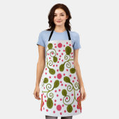 Aangepast Whimsical Roze Bloemmotief & Stippenpatr Schort (Gedragen)