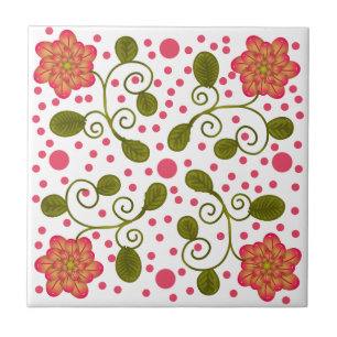 Aangepast Whimsical Roze Bloemmotief & Stippenpatr Tegeltje