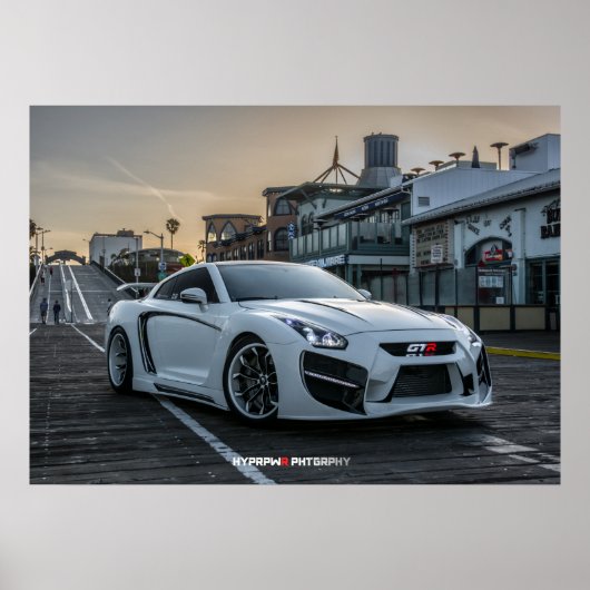 Aangepast Widebody Nissan GT-R met LEDs Poster (Voorkant)
